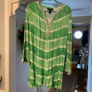 INC Sequin Green White Tie-Dyed tunic cover-up 2X